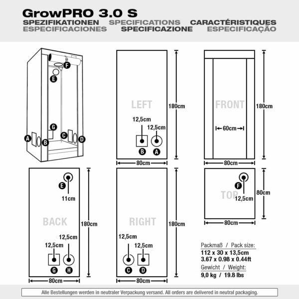 GrowPRO Growbox Maße